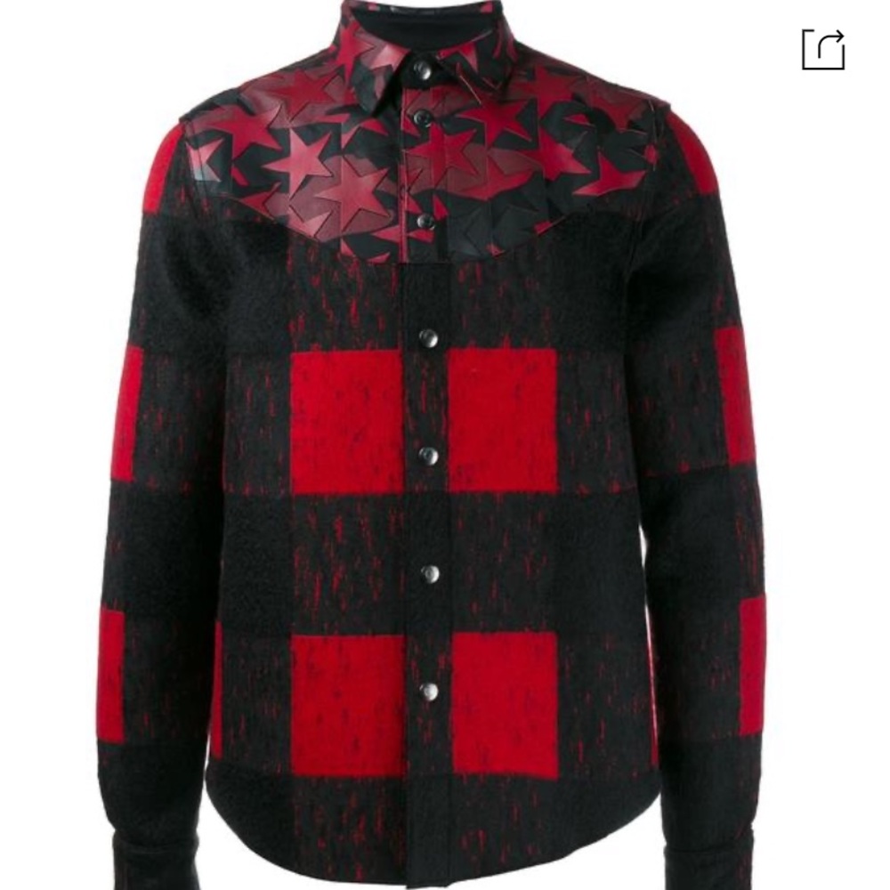 VALENTINO Buffalo Shirt Jacket, Plaid & Leather - Picture 3 of 8